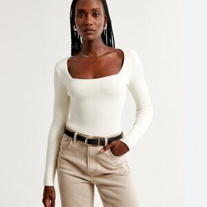 Abercrombie + Fitch Ribbed Square-Neck Sweater Bodysuit